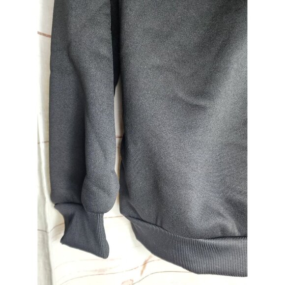 Solid Black 100% Polyester Long Sleeve Hooded Sweatshirt with Drawstring - Picture 9 of 10